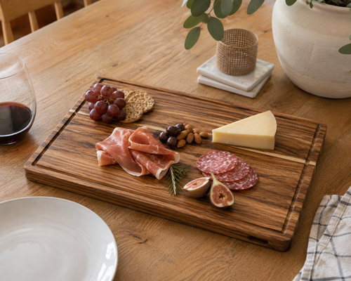 Acacia Charcuterie Board - Wooden Cheese Board & Grazing Serving Board with Handle