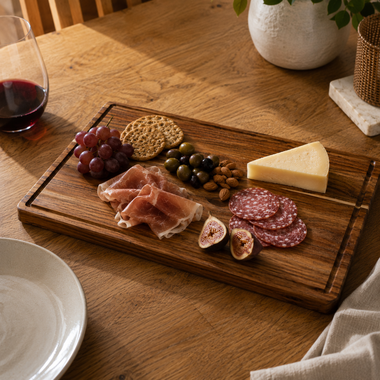 Charcuterie Board - Solid Acacia Wood Cheese & Grazing Board with Handle,  60cm × 45cm