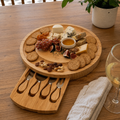 Charcuterie Board - Round Wooden Cheese Board, Grazing & Serving Board with Knife Set, 25cm x 25cm
