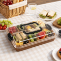 Charcuterie Board with Handle - Portable Sectioned Serving Tray, Locking Lid, Plastic