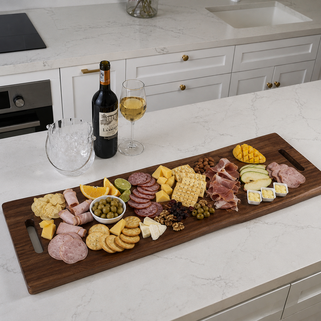 Charcuterie Board - Extra Large Wooden Cheese, Grazing & Serving Board with Handles, 91cm x 27cm