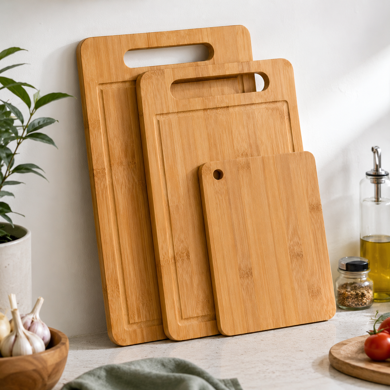 Bamboo Chopping Board Set (3 Pack) | Wooden Chopping Boards | Microplastic-Free