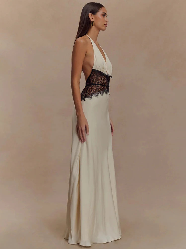 Floresa Summer Backless Maxi Dress White