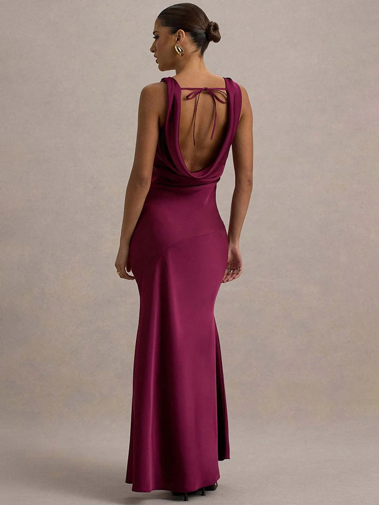 Estella Satin Cowl Neck Maxi Dress Rose Pink
