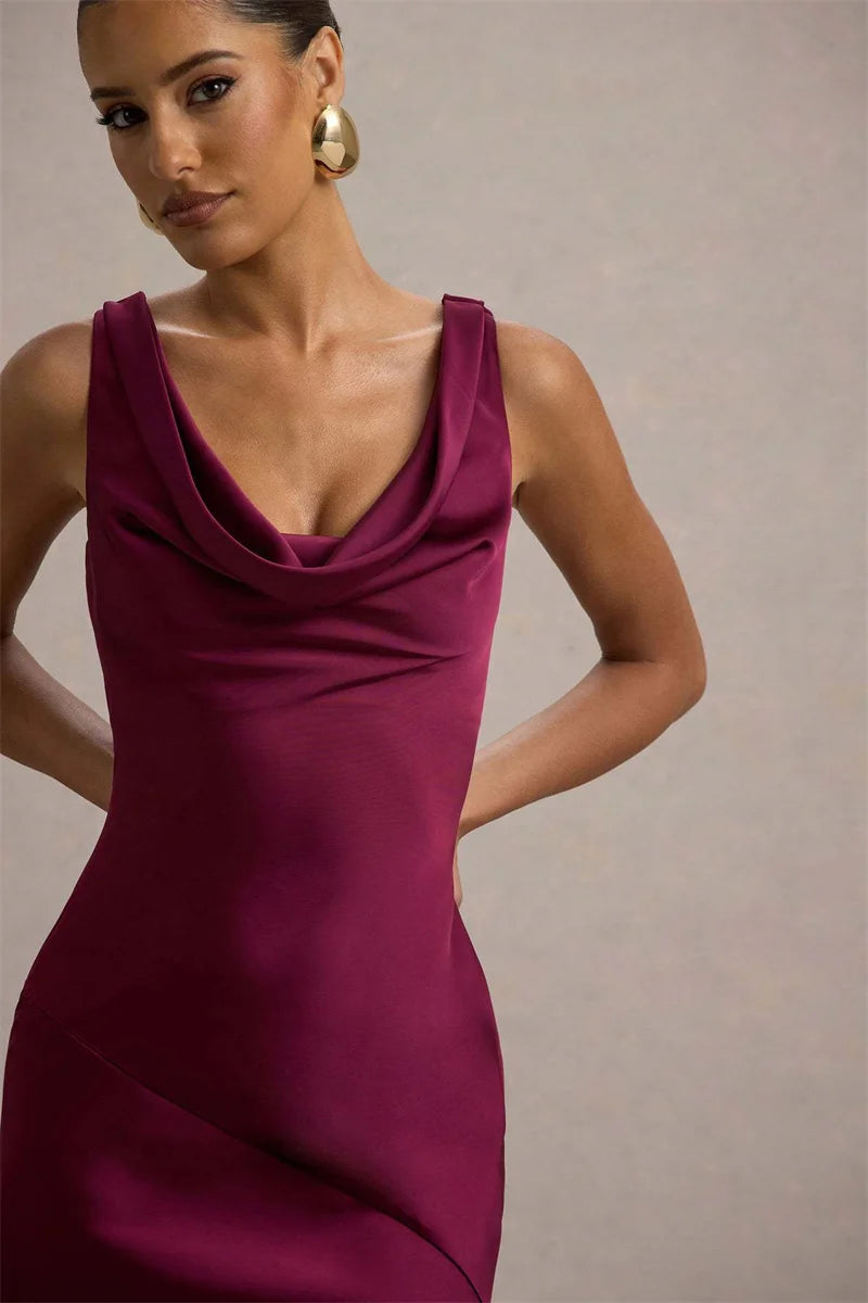 Estella Satin Cowl Neck Maxi Dress Rose Pink