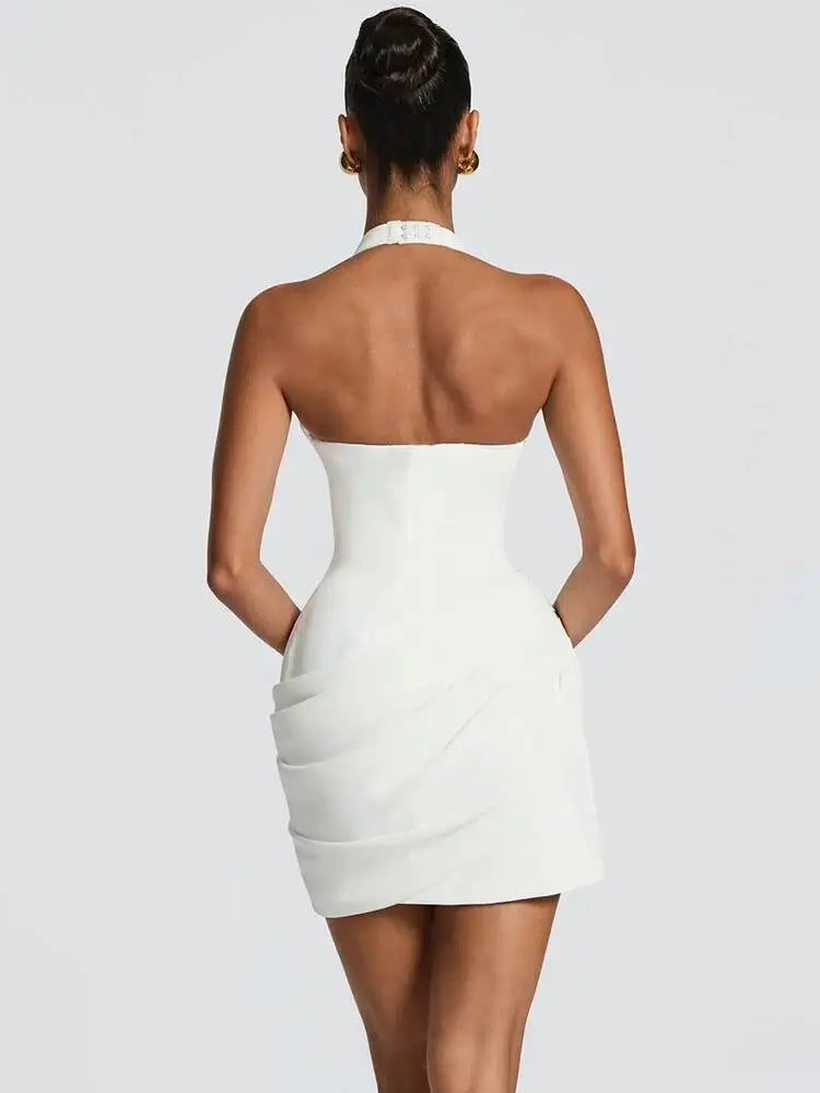 Leomisa V Neck Mini Dress White