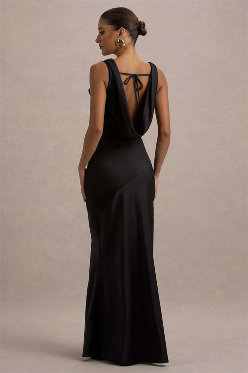 Estella Satin Cowl Neck Maxi Dress Black