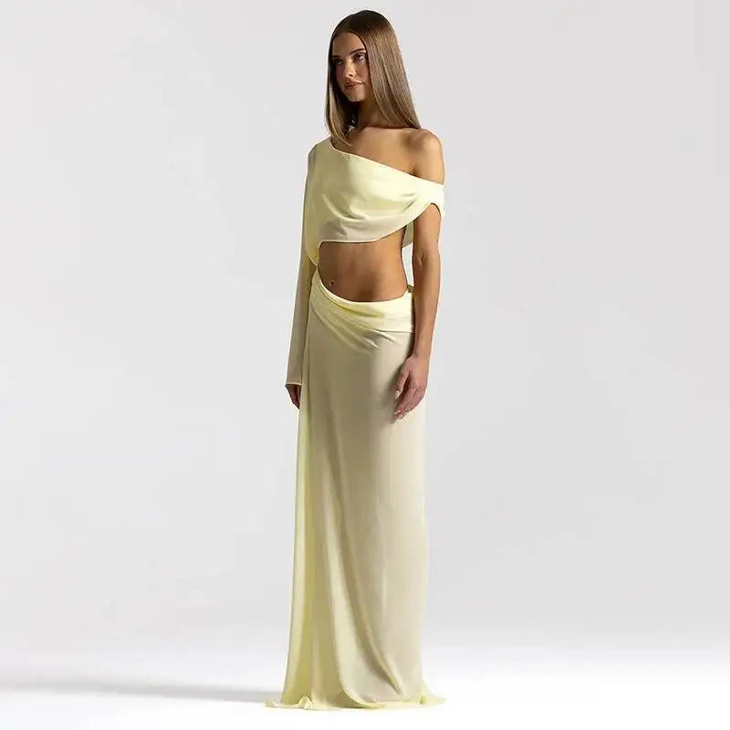 Rowesi Off Shoulder Maxi Dress Yellow
