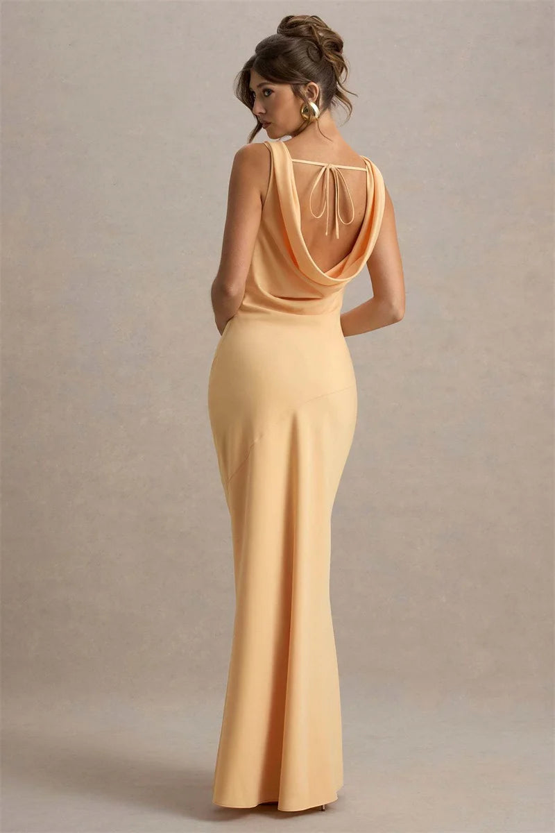 Estella Satin Cowl Neck Maxi Dress Yellow