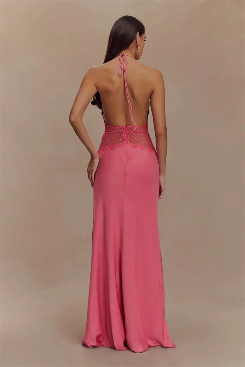 Floresa Summer Backless Maxi Dress Pink