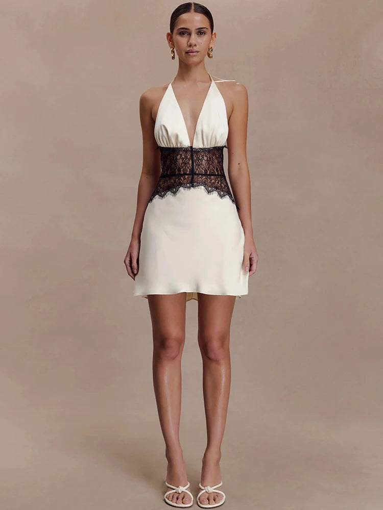 The Rosamund Lace Halter Mini Dress