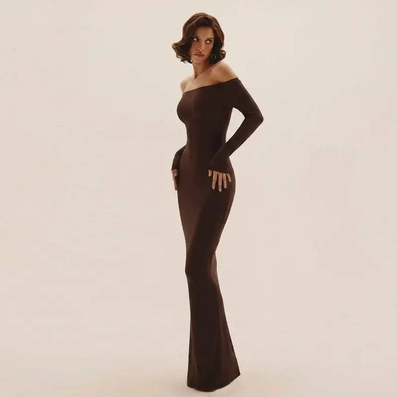 Roslia Long Sleeve Maxi Dress Brown