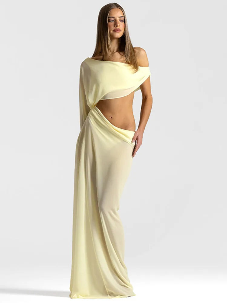 Rowesi Off Shoulder Maxi Dress Yellow