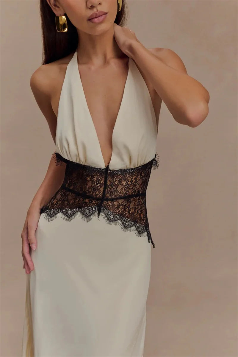 Floresa Summer Backless Maxi Dress White