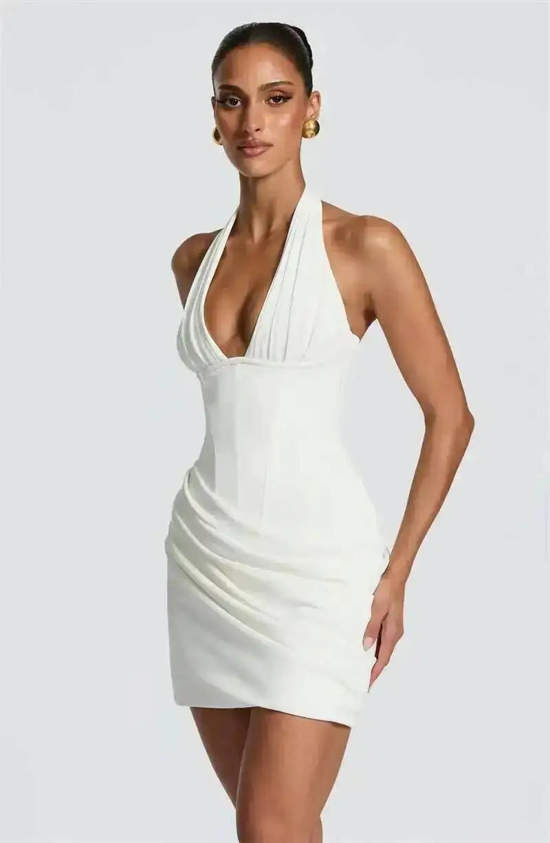 Leomisa V Neck Mini Dress White