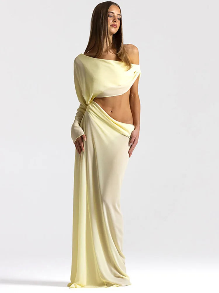 Rowesi Off Shoulder Maxi Dress Yellow