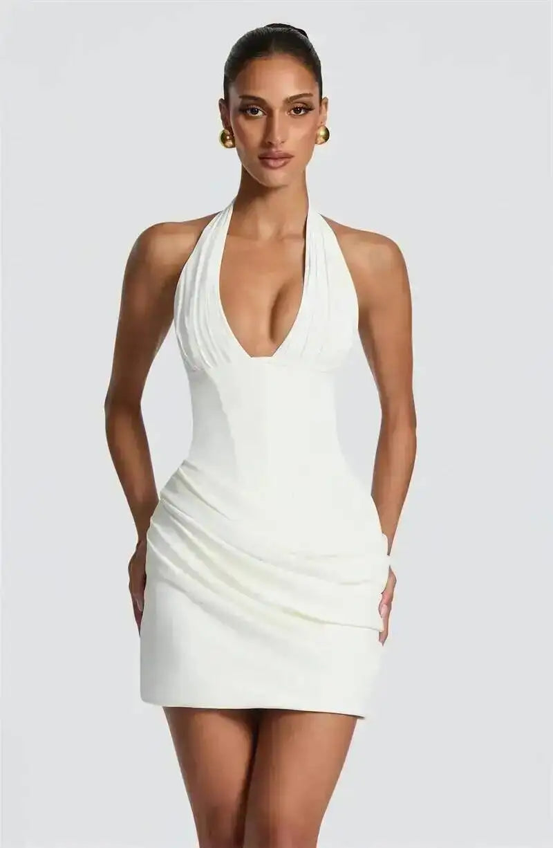 Leomisa V Neck Mini Dress White