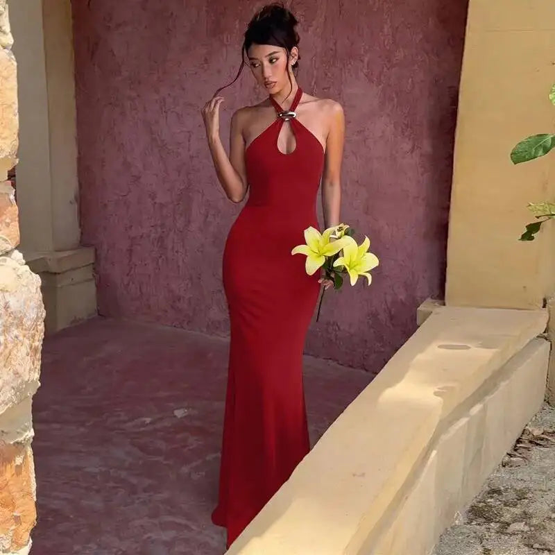 Maive Halter Maxi Dress Red