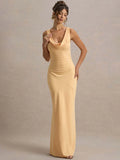 Estella Satin Cowl Neck Maxi Dress Yellow