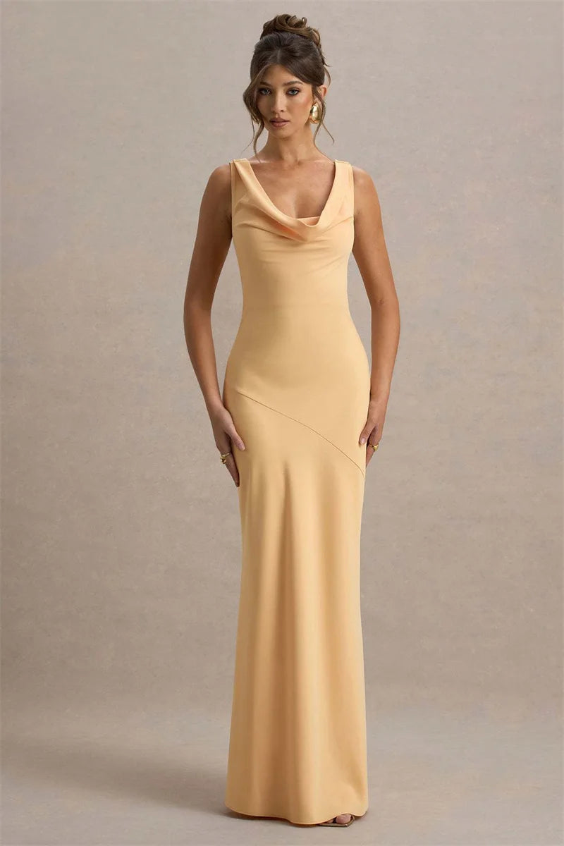 Estella Satin Cowl Neck Maxi Dress Yellow