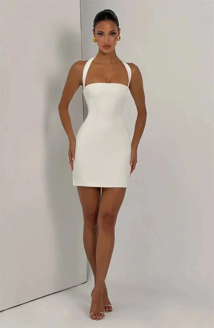 The Talia Lace-Up Halter Mini Dress