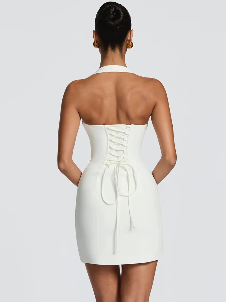 The Talia Lace-Up Halter Mini Dress