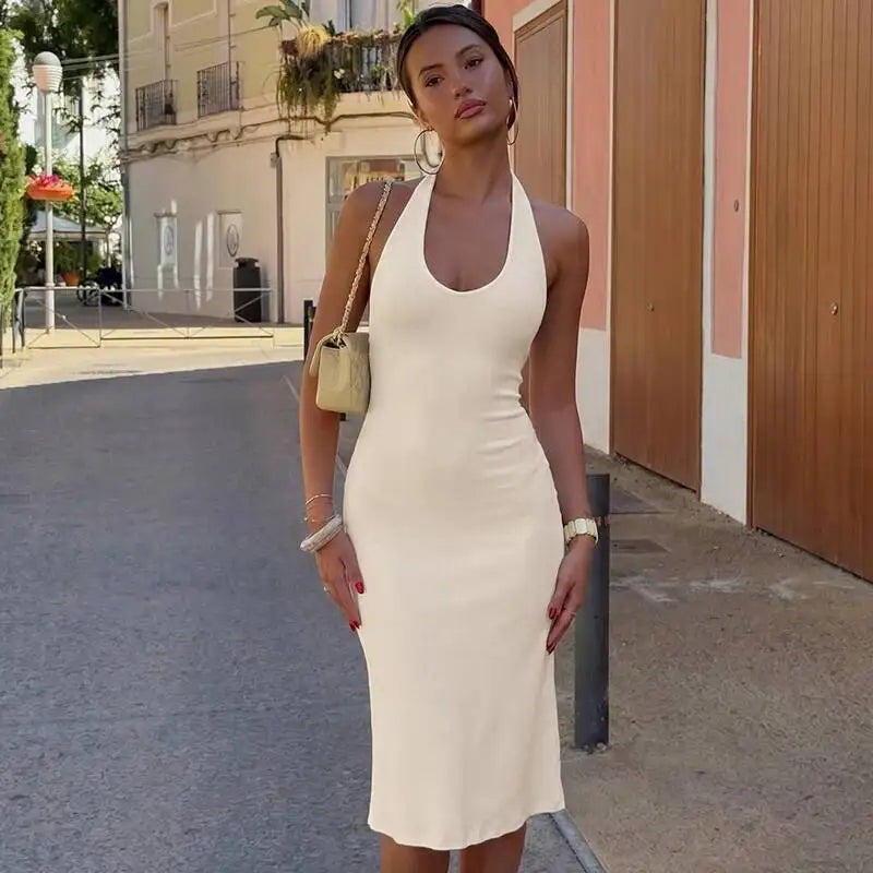 The Rosalie Halter Ruffle Midi Dress