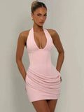 Leomisa V Neck Mini Dress Pink