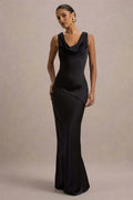 Estella Satin Cowl Neck Maxi Dress Black