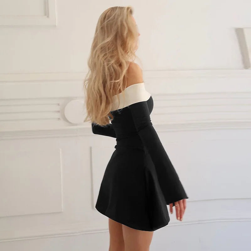 The Ophelia Off-Shoulder Patchwork Mini Dress