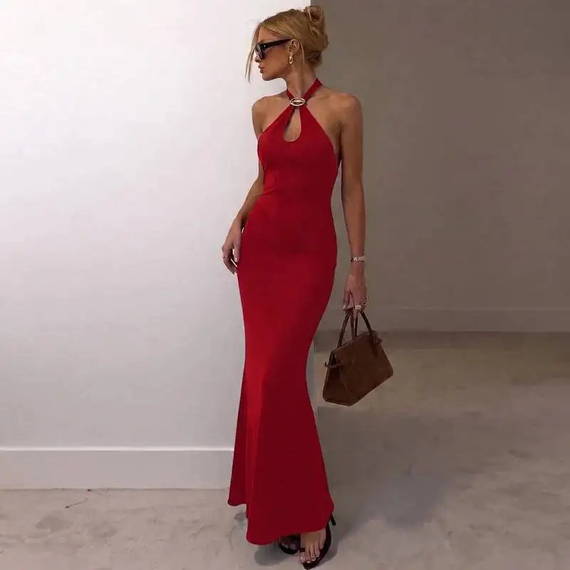 Maive Halter Maxi Dress Red