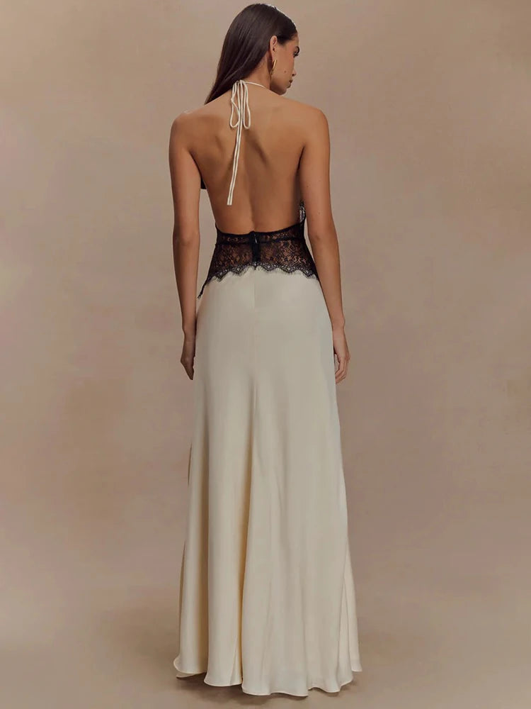 Floresa Summer Backless Maxi Dress White
