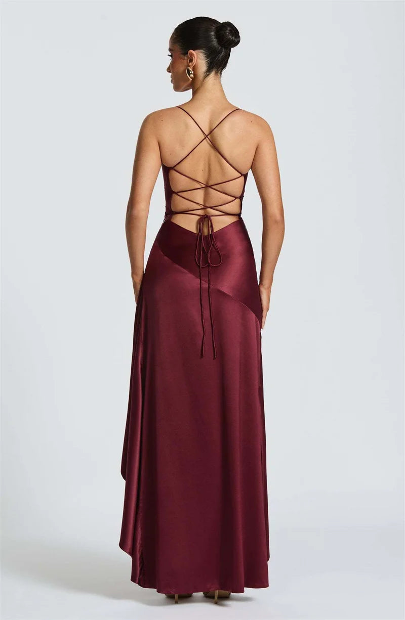 Veronica Satin Dress Burgundy
