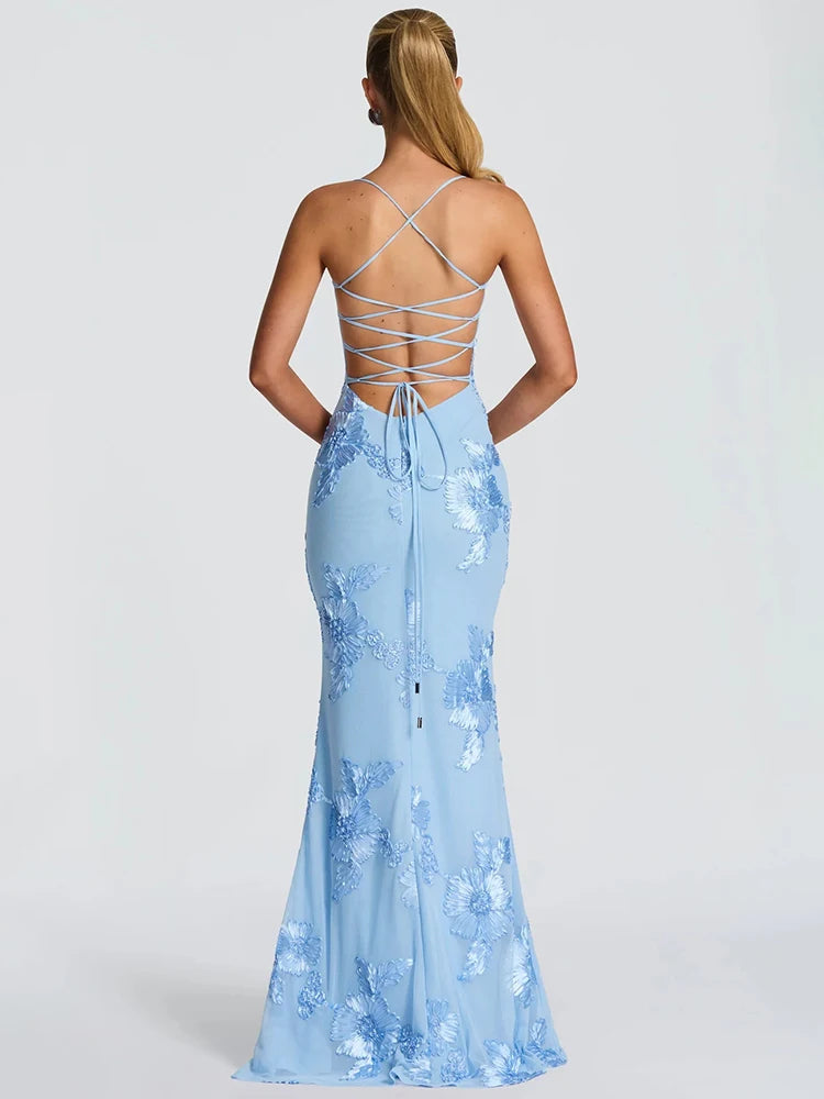 Aresa Backless Maxi Dress Blue