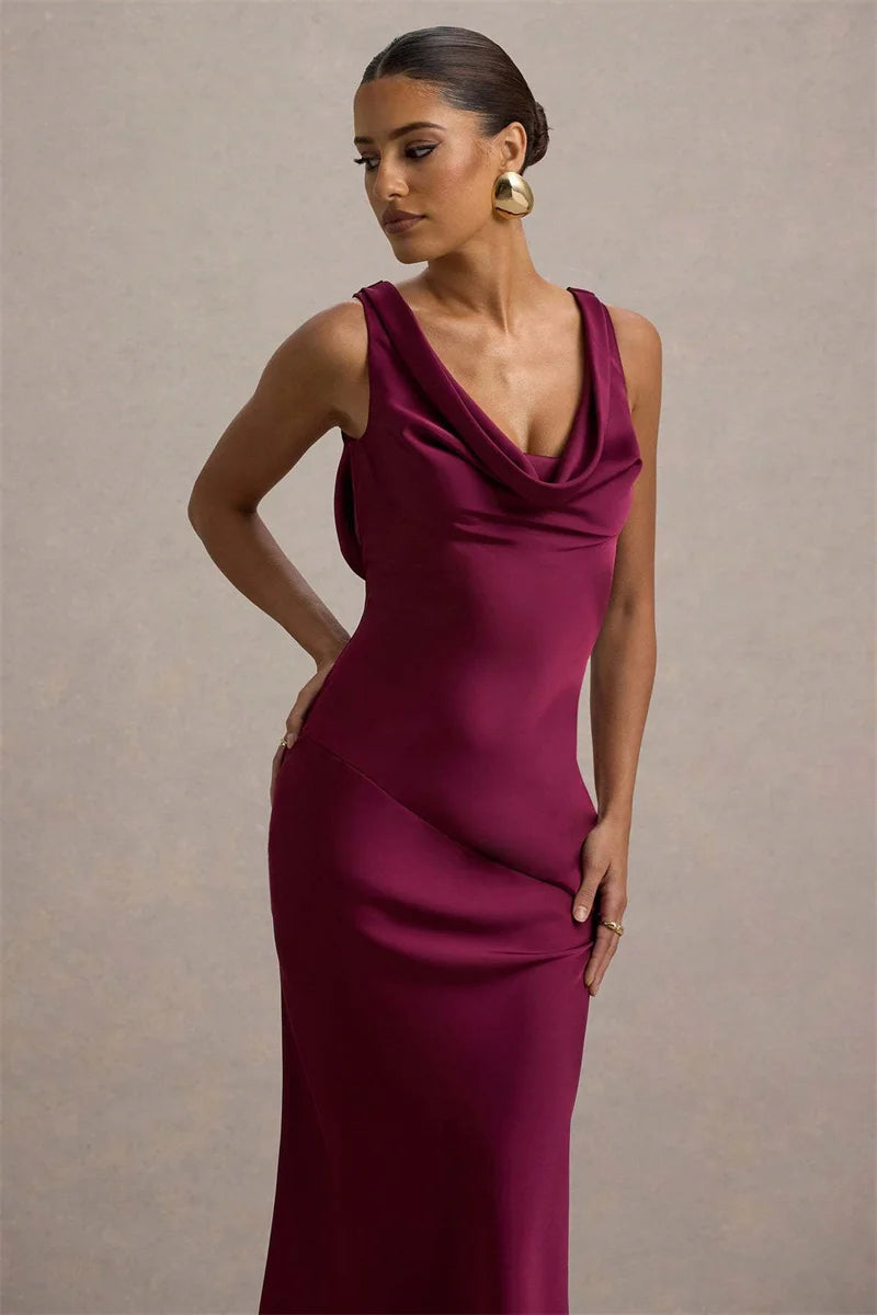 Estella Satin Cowl Neck Maxi Dress Rose Pink