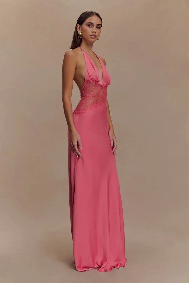 Floresa Summer Backless Maxi Dress Pink