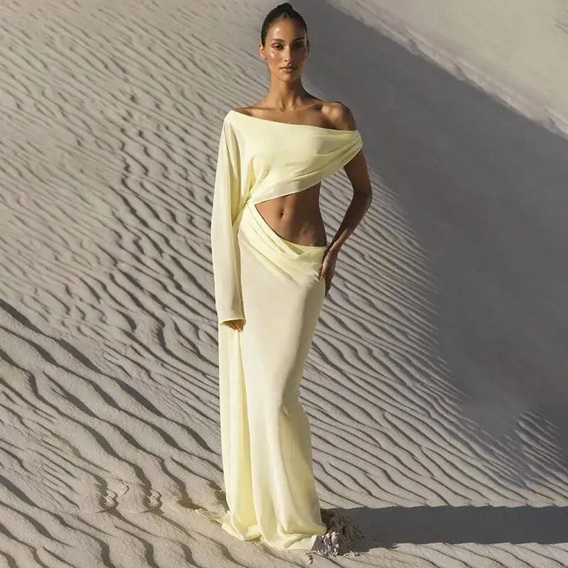 Rowesi Off Shoulder Maxi Dress Yellow