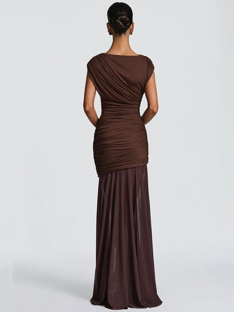 The Elodie Ruched Mesh Maxi Dress