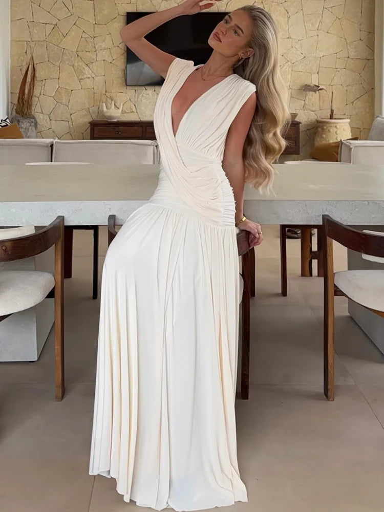 The Camille Draped V-Neck Maxi Dress