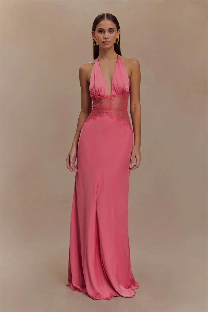 Floresa Summer Backless Maxi Dress Pink