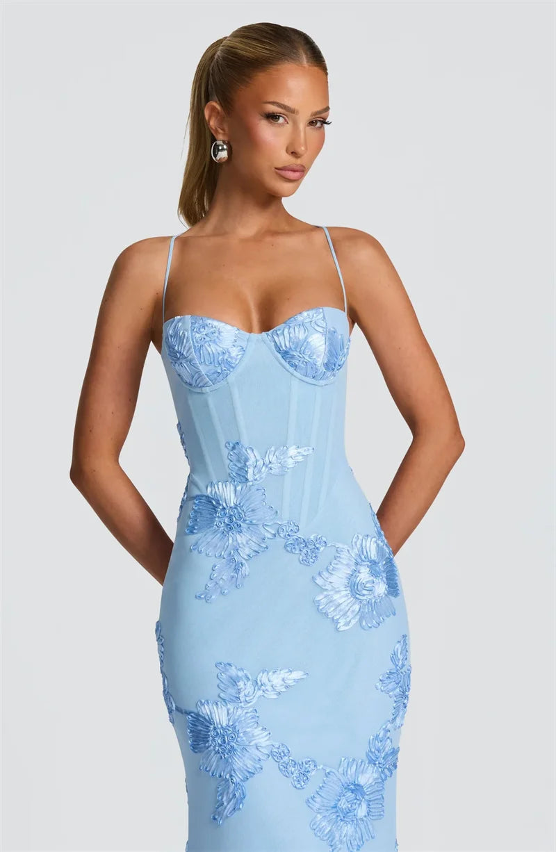 Aresa Backless Maxi Dress Blue