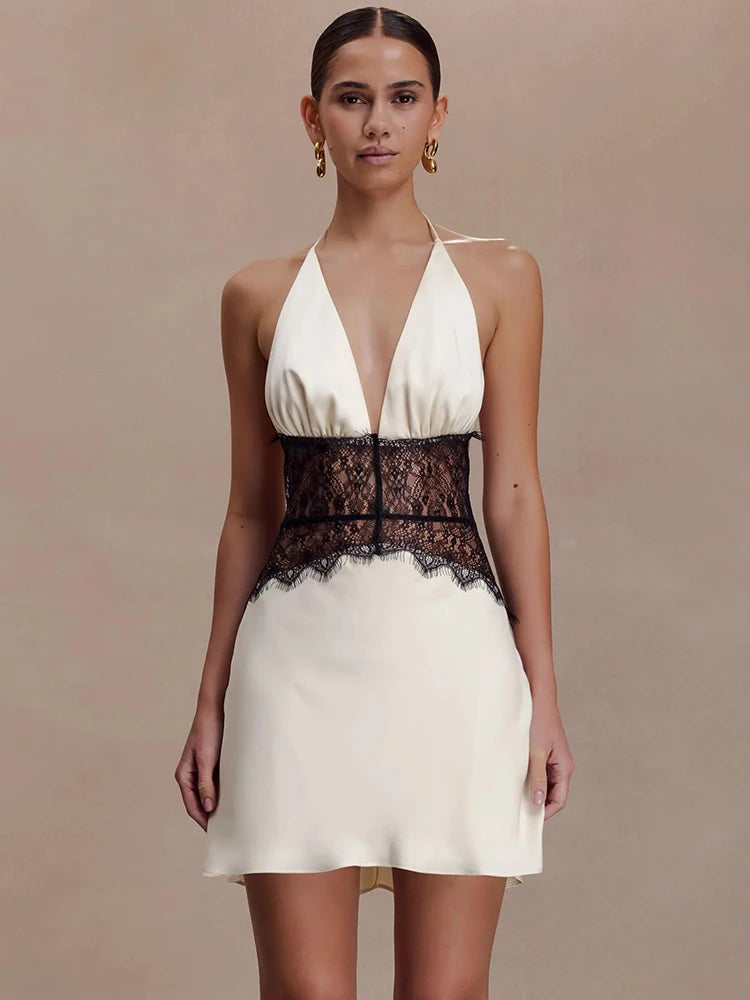 The Rosamund Lace Halter Mini Dress