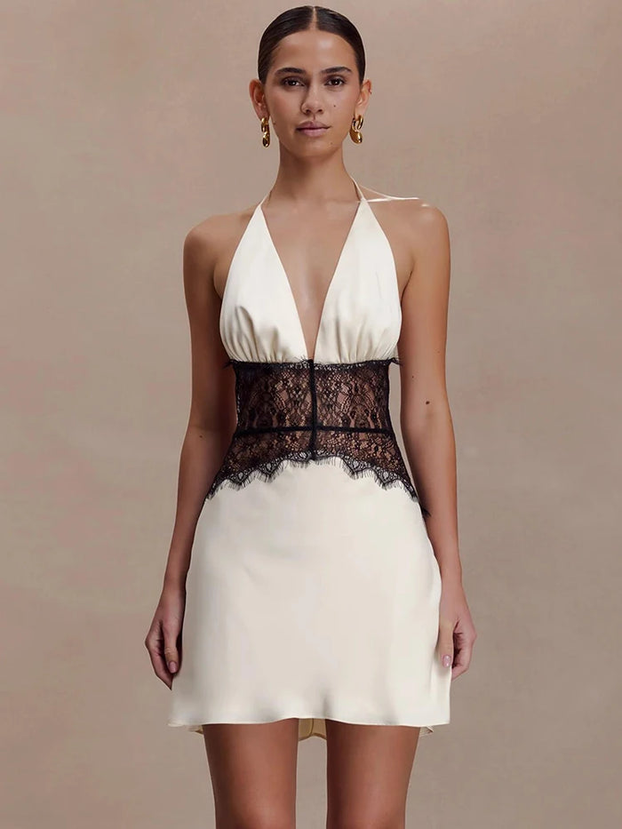 The Rosamund Lace Halter Mini Dress