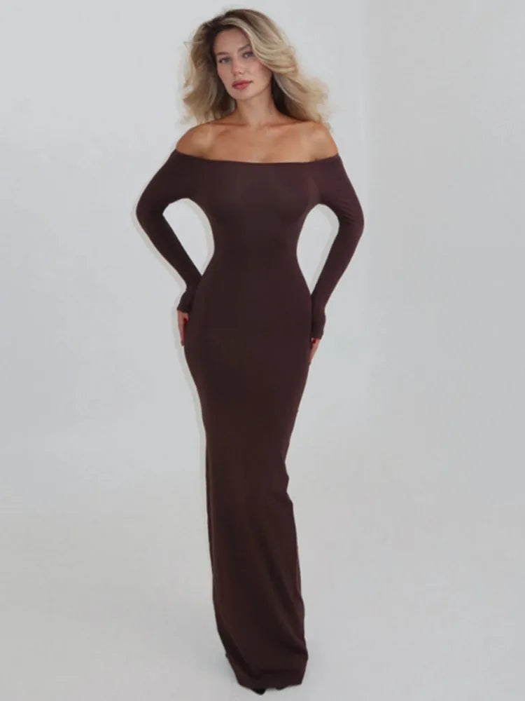 Roslia Long Sleeve Maxi Dress Brown