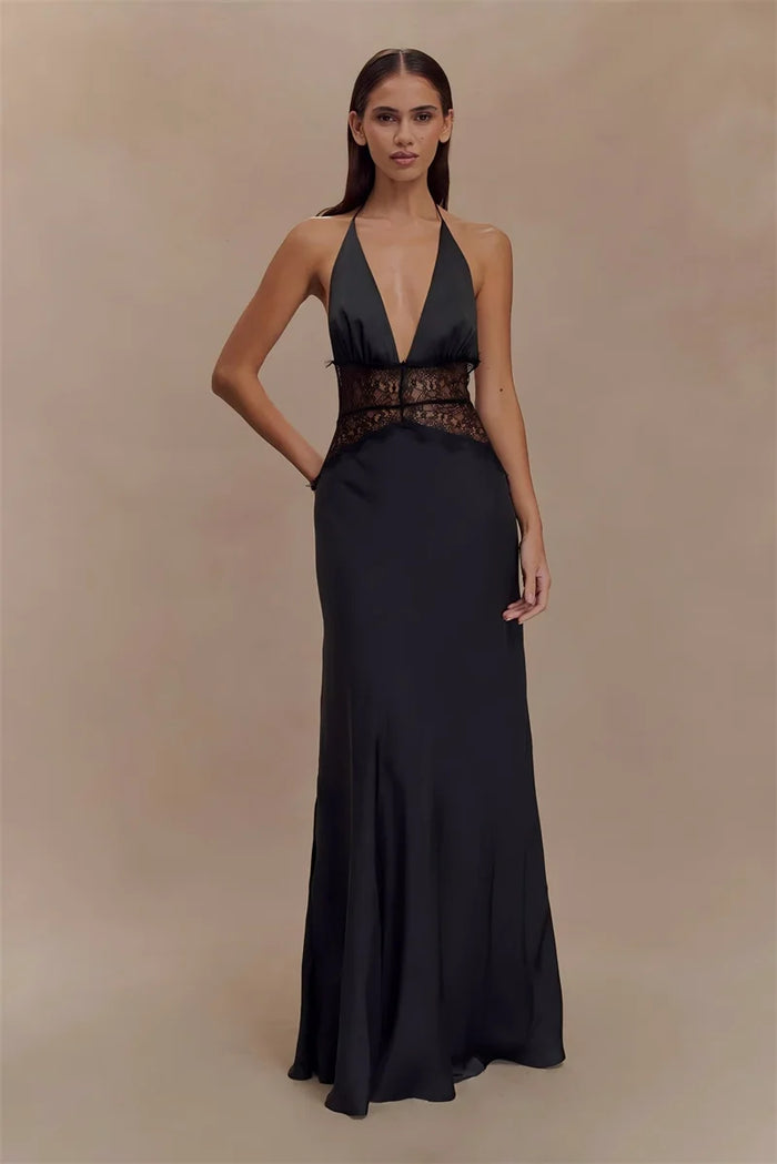 Floresa Summer Backless Maxi Dress Black