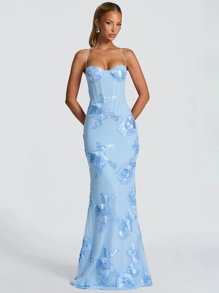 Aresa Backless Maxi Dress Blue