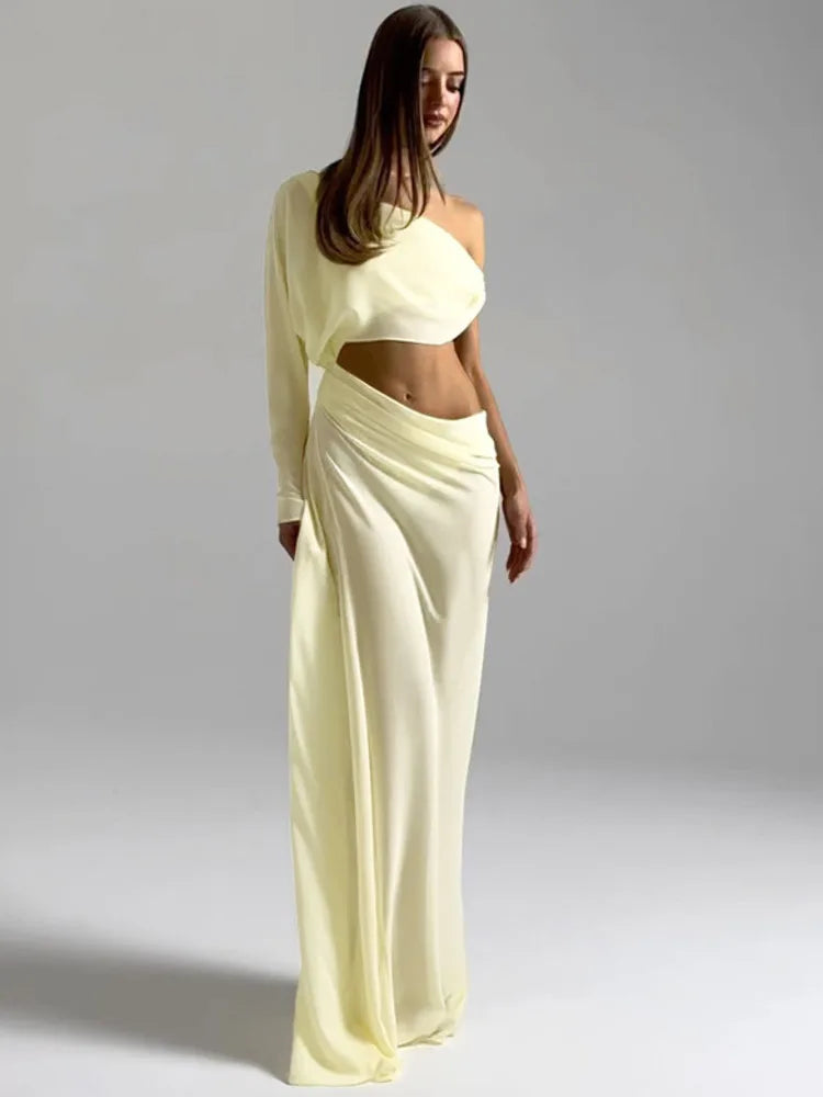 Rowesi Off Shoulder Maxi Dress Yellow