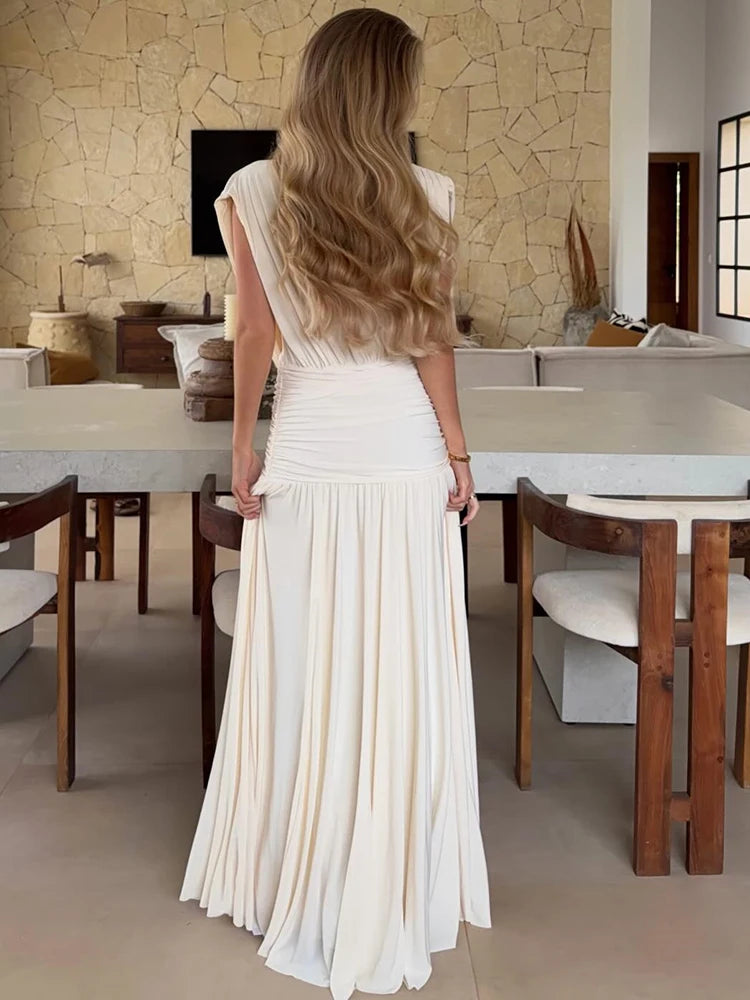 The Camille Draped V-Neck Maxi Dress
