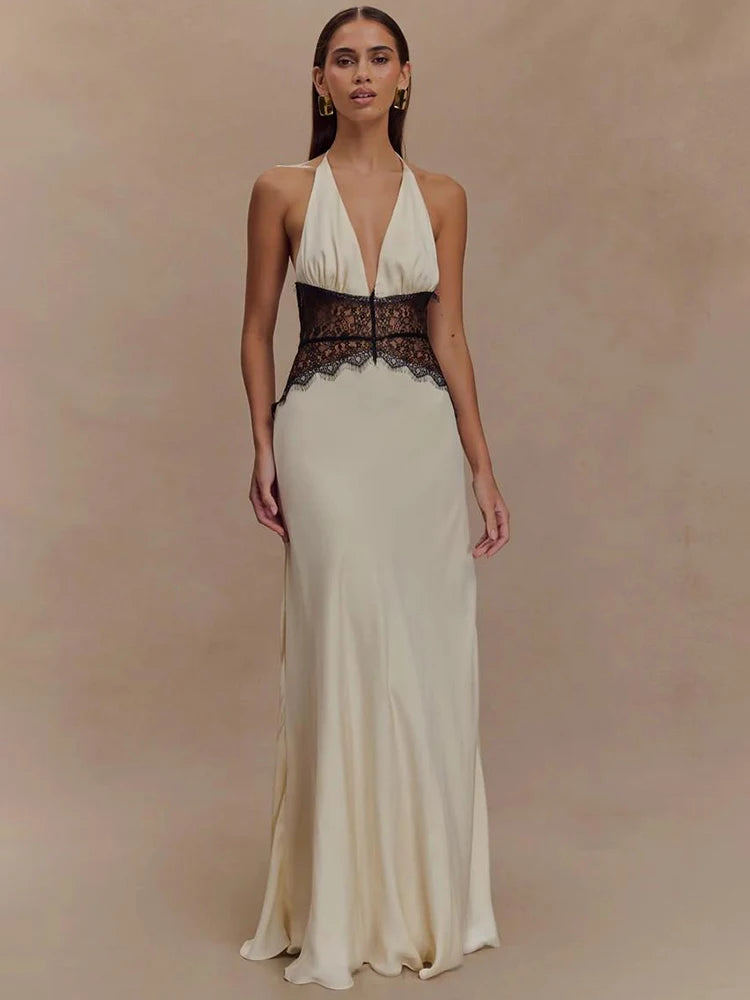 Floresa Summer Backless Maxi Dress White