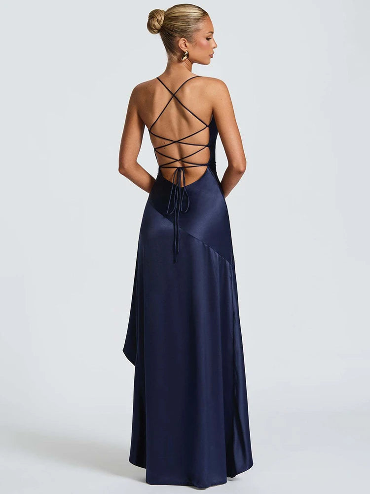 Veronica Satin Dress Navy Blue